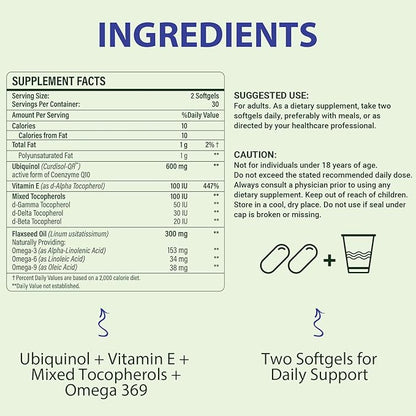 CoQ10 600mg Softgels | High Absorption CoQ10 Ubiquinol Supplement | Reduced Form Enhanced with Vitamin E & Omega 3 6 9 | Antioxidant Powerhouse Good for Health| 60 Softg