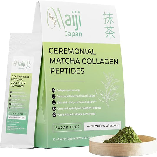 Japan Matcha Collagen Peptides Powder Supplement, Ceremonial Grade Matcha Green Tea Powder, Convenient Individual Travel Sized Package, 4.2oz