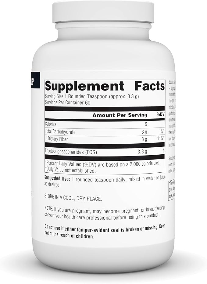 Source Naturals FOS Powder Dietary Supplement, Fructooligosaccharides Probiotic Enhancer - 200 Grams Powder