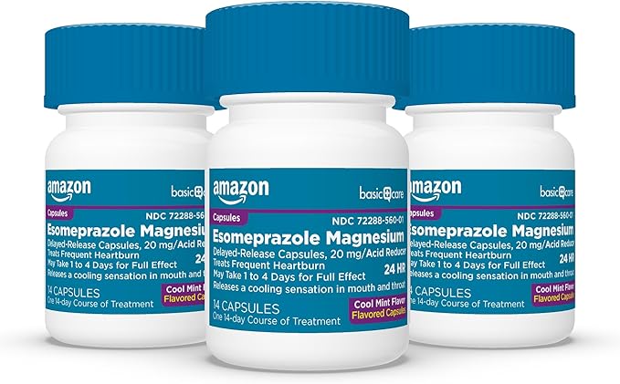 Amazon Basic Care Esomeprazole Magnesium Delayed-Release Capsules 20 mg, Acid Reducer, Cool Mint, 42 Count (3 Packs of 14)