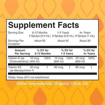 MaryRuth's Vitamin D3 | K2 | Liquid Spray | Supplement for Adults & Kids | Calcium Absorption Strong Bones | Vegan | Non-GMO | Gluten Free | 1 Fl Oz
