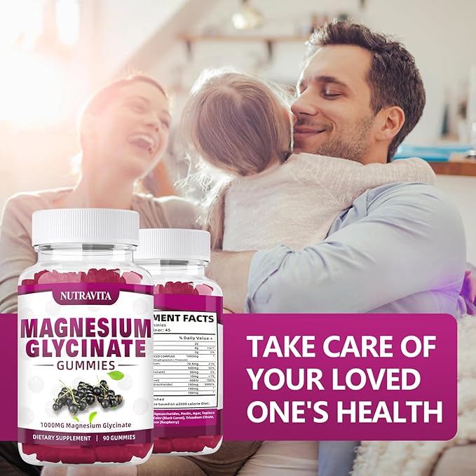 Magnesium Glycinate Gummies 1000mg with Magnesium L-Threonate,Chelated Magnesium Potassium Complex Supplement with VitD, B6, CoQ10, Calcium,Supports for Memory, Calm, Mood - 90 Elderberry Gummies
