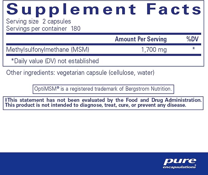 Pure Encapsulations MSM Capsules | Sulfur Supplement to Support Joints, Immune System, Connective Tissue, and Respiratory Health* | 360 Capsules