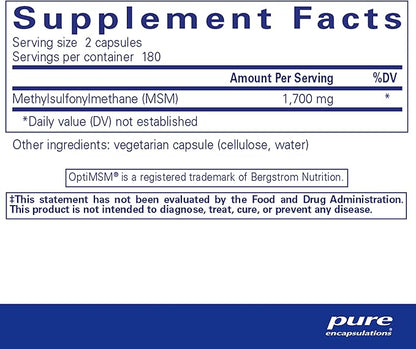 Pure Encapsulations MSM Capsules | Sulfur Supplement to Support Joints, Immune System, Connective Tissue, and Respiratory Health* | 360 Capsules