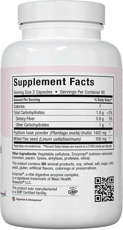 Maxi Health Maxi Fiber Kosher Daily Supplement 1500 mg Fiber Capsules with Psyllium Husk, Dietary Pills for Adults Capsules 180 Count (Pack of 1)