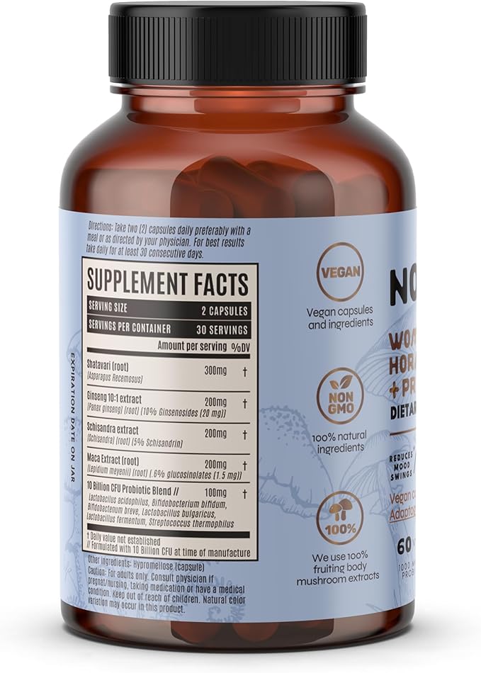 hormo Balance + probiotics for Women, Dietary Supplement with Shatavari rooot, Maca Schisandra & Ginseng Extract, probiotics for Digestive, Immune Health 60 Capsules