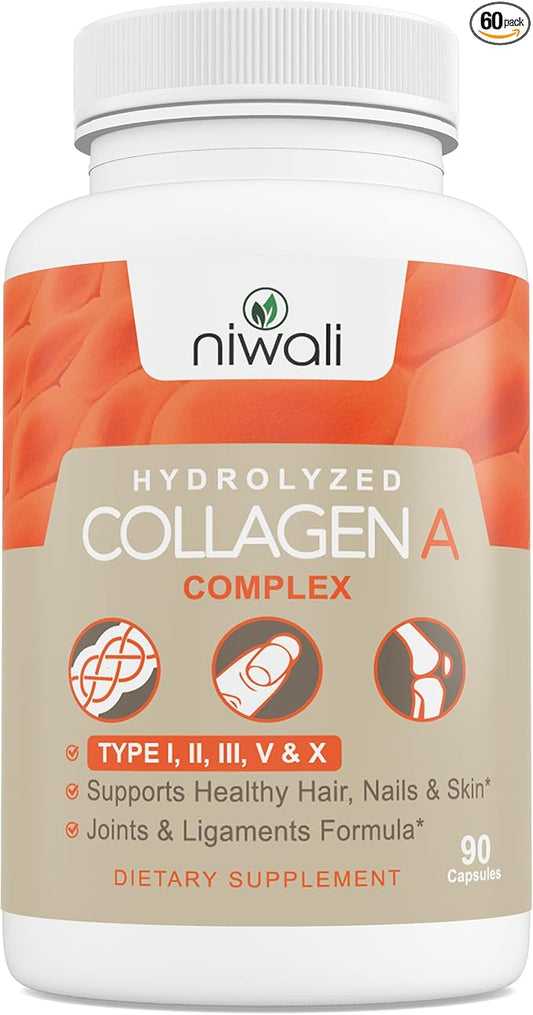 Multi Collagen Complex Supplement for Women & Men | Hydrolyzed Collagen Pills - Types I, II, III, V & X| for Healthy Hair, Nails, Skin, Bone & Joints | 90 Capsules