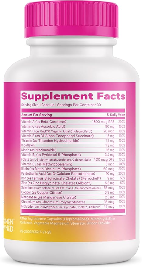Pink Stork Total Women's Multivitamin - Supports Hair, Skin, Nails, Bone Health & Immune System - Includes B6, B12, Biotin, Iron & Zinc - Premium Women's Vitamins - 30 Capsules