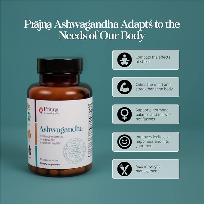 Dr. Chaudhary’s Prajna Ayurveda Ashwagandha is a Balancing Formula That Helps Calm the Mind and Body, Control Stress Cravings, Modulate Cortisol, Support Hormone Balance, Vegan, Gluten-Free, Organic