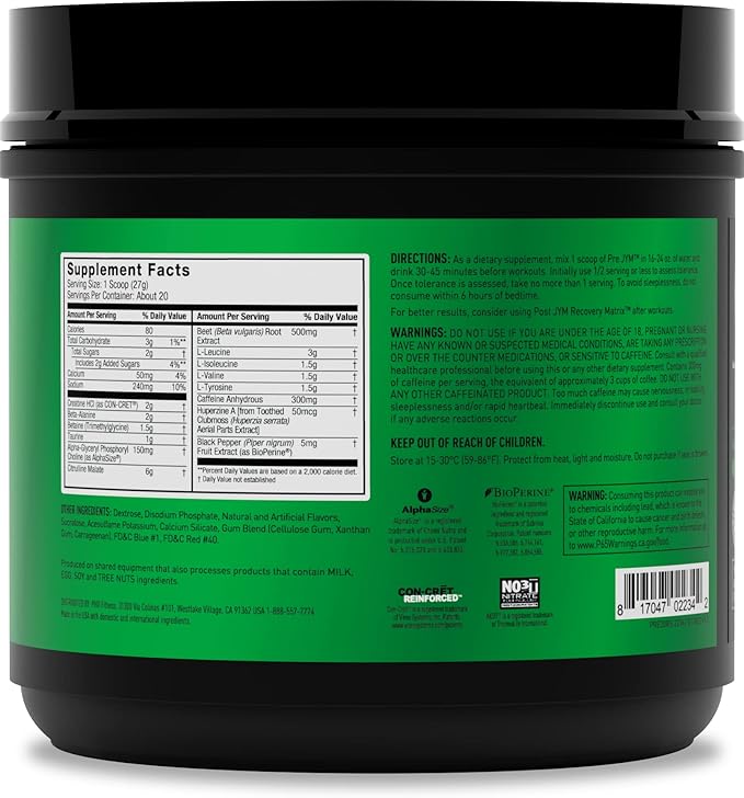JYM Supplement Science Pre JYM Rainbow Sherbet Pre Workout Powder for Men & Women, BCAAs, Nootropics, Creatine HCI, Citrulline, Beta-Alanine, Betaine, Taurine, Huperzine, 20 Servings