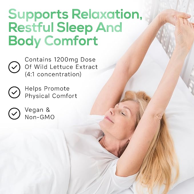 Wild Lettuce Extract – Herbal Sleep Supplement 1200mg, 4:1 Concentrated, Vegan Capsules, Soothes Discomfort, 120 Servings, 240 Count