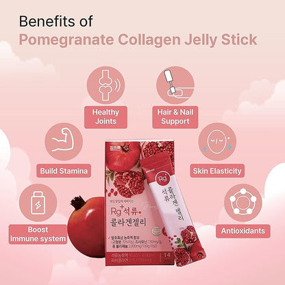 Rg+ Anti-Aging Korean-Beauty Pomegranate Collagen Jelly +Vitamin C&E 20g x42 Stick/ + Ginseng Concentrate for Immune Support, Skin, Hair, Nail & Joint (42)