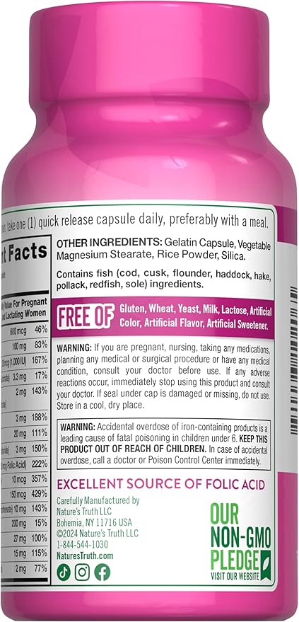 Nature's Truth Prenatal Vitamins With Folic Acid | 60 Capsules | Non-GMO & Gluten Free Supplement