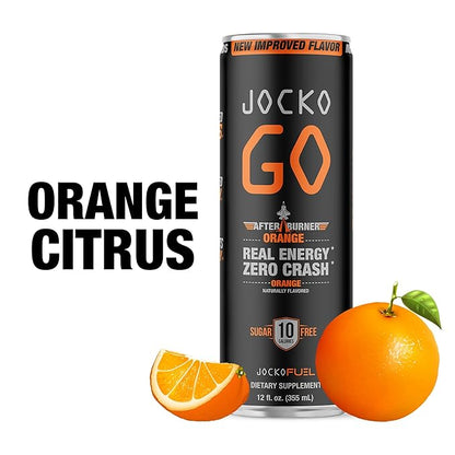 Jocko GO Energy Drink (Afterburner Orange) - KETO, Vitamin B12, Vitamin B6, Electrolytes, L Theanine, Magnesium- Energy Boost, Sugar Free Nootropic Monk Fruit Blend - 12 Pack