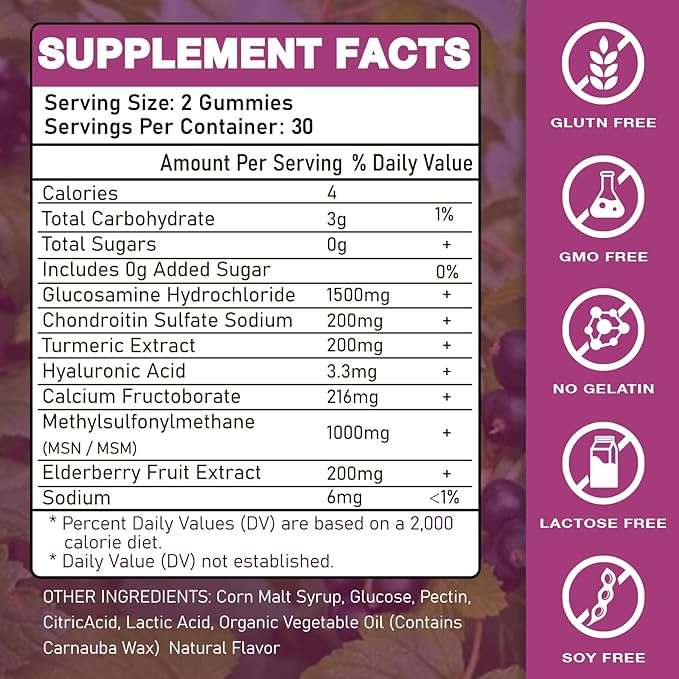 Glucosamine Chondroitin Supplements with MSM & Elderberry | Glucosamine Chondroitin Gummy for Women & Men | Glucosamine chondroitin Gummies Extra Strength | Joint Supplement | 1 Pack