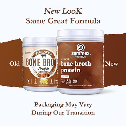 Zammex Bone Broth Protein Powder, Pure Grass Fed Beef, Chocolate Protein Powder,Hydrolyzed Collagen Supplement for Healthy Skin,Nails,Hair,Joints, Non-GMO,Gluten Free, Great in Shakes