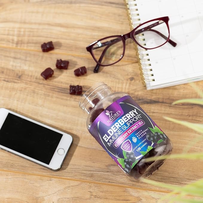 Sambucus Elderberry Immune Gummies - Daily Immune Support for Kids & Adults - Super Concentrated 35:1 Extract, Equivalent to 4200mg of Elderberries, Black Elder Berry Vitamin Supplement - 120 Gummies