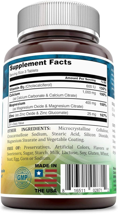 Calcium Magnesium Zinc + Vitamin D3 Tablets- Promotes Strong Bones & Teeth, Support Nerve & Muscle Function* (300 Count)