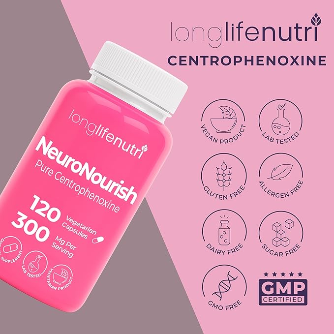 NeuroNourish (Centrophenoxine) 300mg - DMAE & pCPA, 120 Vegetarian Capsules, 4-Month Supply, Natural Nootropic for Strengthening Memory, Focus, & Cognitive Function, GMP Certified, Made in USA