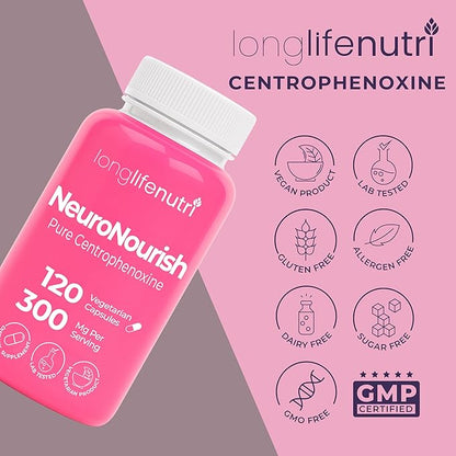 NeuroNourish (Centrophenoxine) 300mg - DMAE & pCPA, 120 Vegetarian Capsules, 4-Month Supply, Natural Nootropic for Strengthening Memory, Focus, & Cognitive Function, GMP Certified, Made in USA