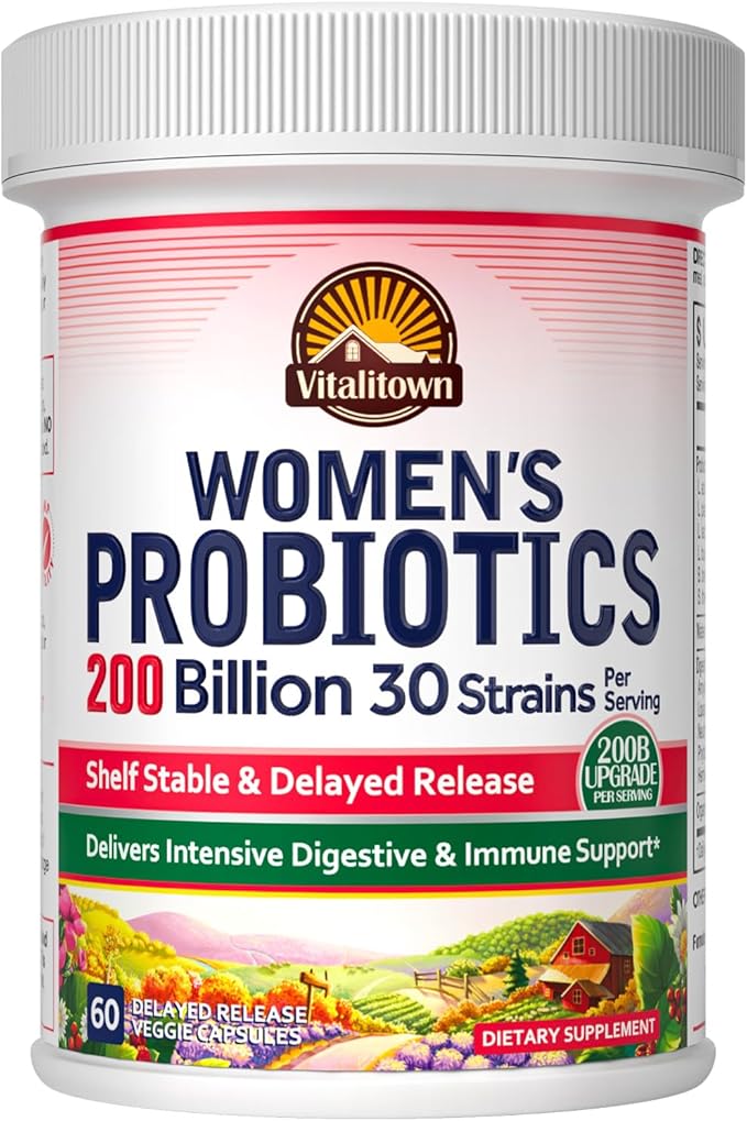 Vitalitown Women’s Probiotics | 200 Billion CFUs 30 Strains | 60 ct | Shelf Stable, Acid Resistant | Replenish Good Bacteria, Intensive Digestive & Vaginal Support | Vegan, Non-GMO