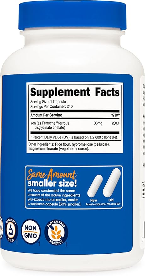 Nutricost Chelated Iron, As Ferrochel, 36mg, 240 Capsules (3 Bottles)
