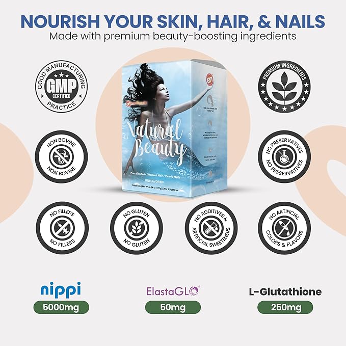Marine Collagen Peptides Powder Supplement for Skin, Hair & Nails – Enhances Skin Elasticity & Hydration – Hydrolyzed Collagen – 5000mg per Serving – Non-GMO – Unflavored (30 Sticks Pack)