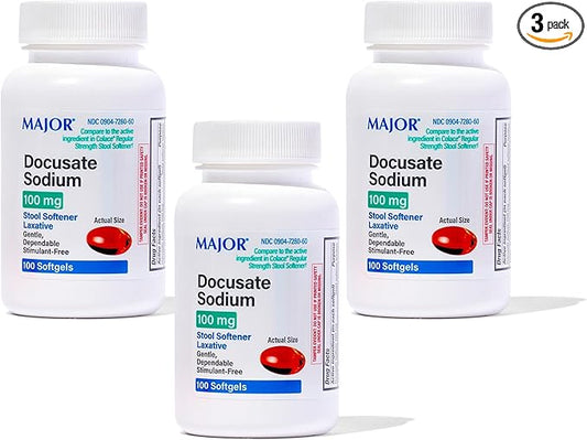 MAJOR Docusate Sodium 100 mg - Stool Softener Laxative Softgels for Constipation Relief - Stool Softeners for Women and Men - Gluten-Free - 100 Count (3 Pack)