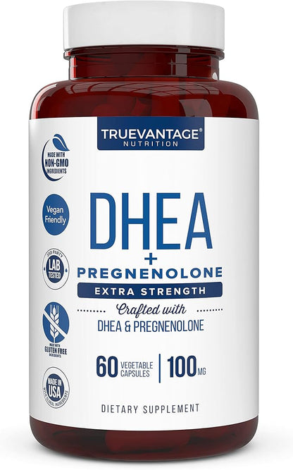 DHEA 100mg Supplement with Pregnenolone 60mg -Supports Hormone Balance, Lean Muscle Mass, Energy, Mood, Sleep, and Healthy Aging in Men and Women- Vegetable Capsules