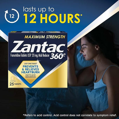 Zantac 360 Maximum Strength Tablets, 25 Count, Heartburn Prevention and Relief, 20 mg Tablets