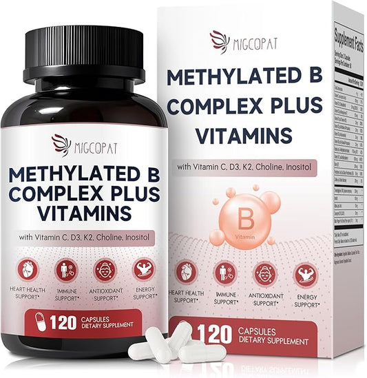 Methylated Multivitamin B-Complex with Vitamin C, D3, K2, Choline & Inositol – Active B12, B6 & Folate (L-5-MTHF) – Supports Energy, Nerve & Heart Health – CoQ10 & Alpha Lipoic Acid – 120 Capsules