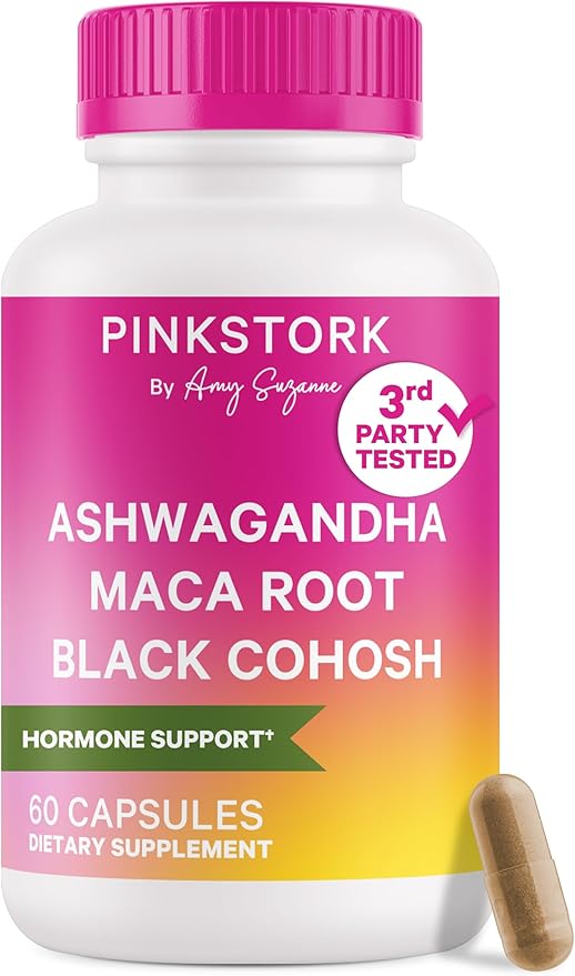 Pink Stork Ashwagandha, Maca Root, and Black Cohosh - Hormone Balance for Women - 9 Clinically-Studied Herbs for Perimenopause and Menopause - Hot Flashes, Mood Swings, Energy, 60 Capsules