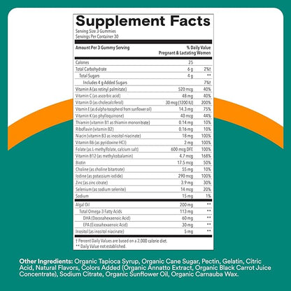 SmartyPants Prenatal Multivitamin Gummies - Improved Formula: Omega 3 (DHA/EPA), Methylfolate, Biotin, Vitamin D3, C, Vitamin B12, B6, Vitamin A, K & Zinc, Gluten Free, 90 Count (30 Day Supply)