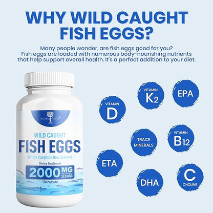 Wild Caught Fish Eggs 2,000mg - Omega 3 Supplement for Eye, Brain Health, Supports Immunity, Bones and Teeth, Mood Support with Omega 3-6-9 Fish Egg Capsules