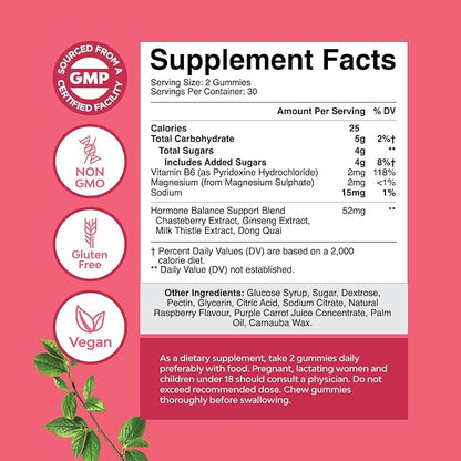 Hormone Balance for Women Gummies of All Ages - PMS Support Supplement for Women, Regulate Menstrual Cycle & Hormonal Balance, Menopause & Mood Swings with Vitamin B6 & Dong Quai - 60 Chews