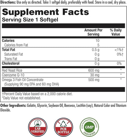 KAL Red Yeast Rice COQ10 Omega 3, 60 Count
