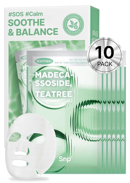 [K Beauty] Skin Return Soothing Essence Sheet Mask | Moisturizing and Hydrating for All Skin Types | Vegan Sheet Masks with Tea Tree Extract | Korean Face Masks Skincare | Facial Mask | 10 Sheets