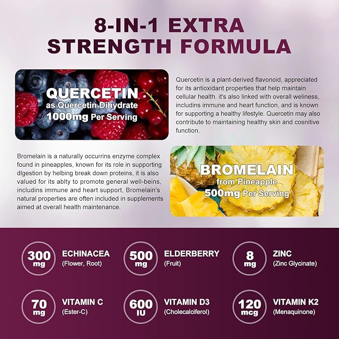(2 Pack) Quercetin Gummies - Quercetin with Bromelain 2378mg - Blend with Elderberry, Echinacea Purpurea Extract, Zinc, Vitamin C,D3,K2, Complex Supports Immune, Cardiovascular & Respiratory Function