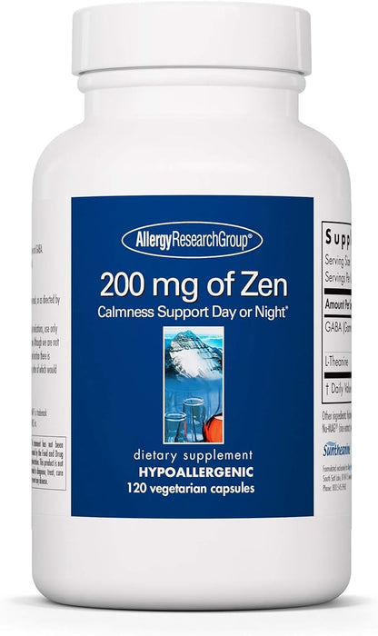 Allergy Research Group 200mg of Zen Supplement - GABA, L-Theanine, Calmness Support, Day or Night, Hypoallergenic, Vegetarian Capsules - 120 Count