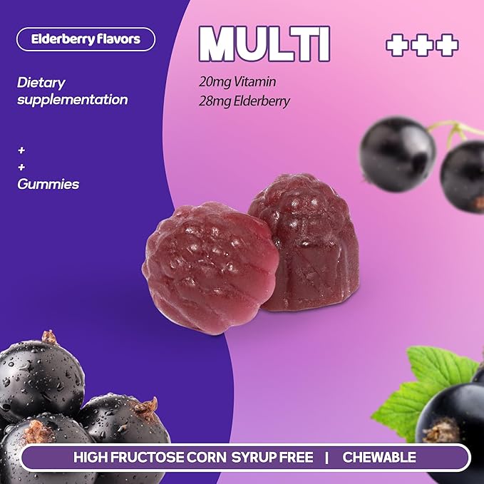 Elderberry Gummies Sambucus with Vitamin C Immune Support Supplement for Women and Men,Elderberry Flavor Gummy,30 Day Supply - 60 Count