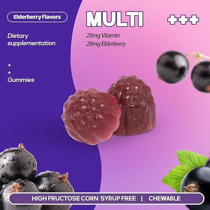 Elderberry Gummies Sambucus with Vitamin C Immune Support Supplement for Women and Men,Elderberry Flavor Gummy,30 Day Supply - 60 Count