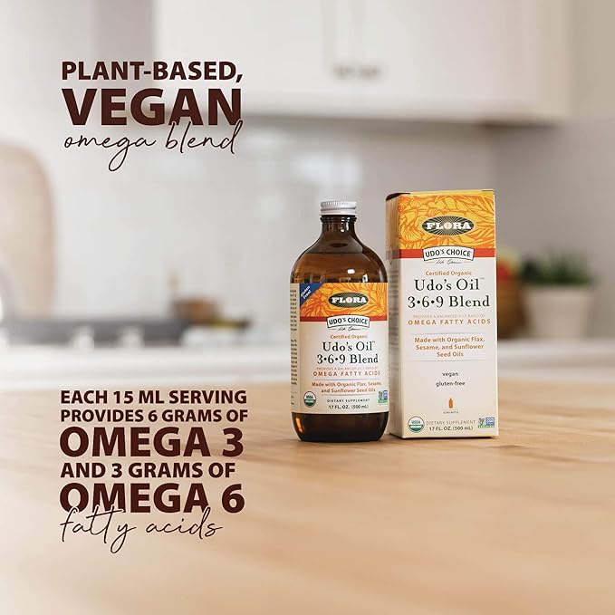 Flora Udo's Oil 3-6-9 Blend - Vegan Omega-3 & Omega-6 - Contains Organic Coconut & Flax Seed Oil - Keep Chilled - 32 fl. oz.