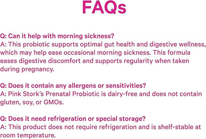 Pink Stork Prenatal Probiotics for Women - 50 Billion CFU, Vitamin B6, Prebiotics, Morning Sickness, Gut Microbiome, Pregnancy Probiotic, Immune Support, Pregnancy Must Haves - 30 Capsules