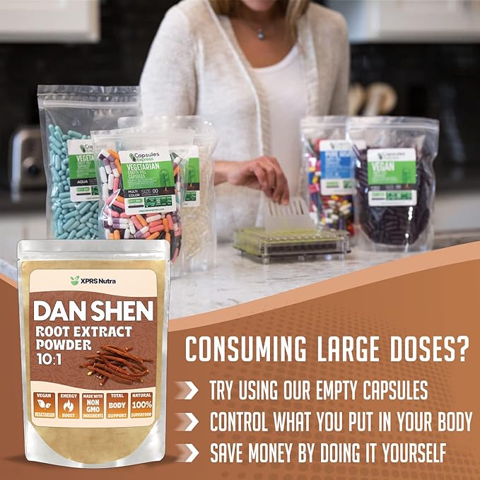 XPRS Nutra Dan Shen Root Extract Powder 10:1- Premium Dan Shen (Red Sage) Concentrated Powder - Vegan Friendly Danshen (8 oz)