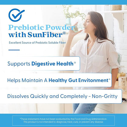 Doctor's Best Prebiotic Fiber Powder with Sunfiber, Supports Healthy Digestion & Regularity, Non-GMO, Gluten Free, Soy Free, Vegan, Unflavored, Non-Gritty, Easy Dissolve Net Wt. 7.4 oz (210 Grams)