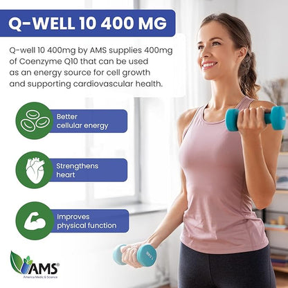 America Medic & Science Q-Well-10 (30 Pieces) | CoQ10 400mg Softgels | Nutritional Supplement with Coenzyme Q10 and Vitamin E | High Absorption Antioxidant for Enhanced Wellness and Heart Health