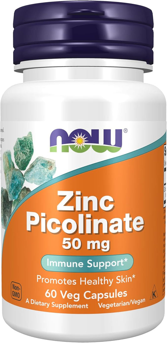 NOW Foods Supplements, Zinc Picolinate 50 mg, Supports Enzyme Functions*, Immune Support*, 60 Veg Capsules
