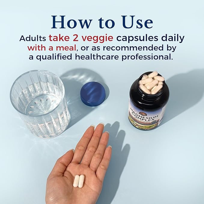 Vitalitown Magnesium Complex Supplement | 300mg Elemental Magnesium | Magnesium Citrate Glycinate Taurate Malate | Non-GMO, No Gluten, 90 Vegan Magnesium Capsules for Bone Muscle Brain Heart