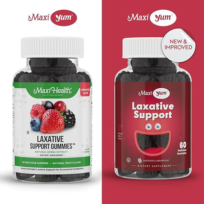 Maxi Health Laxative Gummies, 60's - Chewable Vegan Gummy, Adults and Kids Ages 6 and Up - All-Natural Laxative with Senokot Extract and Mixed Natural Fruit Flavors (Berry, 60 Count)