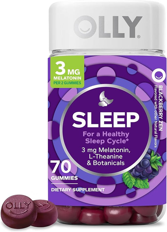 OLLY Sleep Gummy, 3 mg Melatonin, L-Theanine, Chamomile, Lemon Balm, Sleep Aid, Blackberry - 70 Count